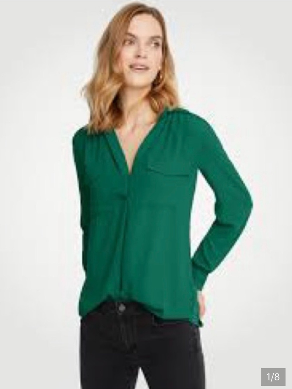 Ann Taylor Camp Shirt Classic Green Long-Sleeve Blouse Size Small
